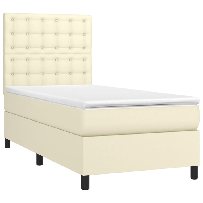 Pat box spring cu saltea, crem, 90x190 cm, piele ecologică WALTI