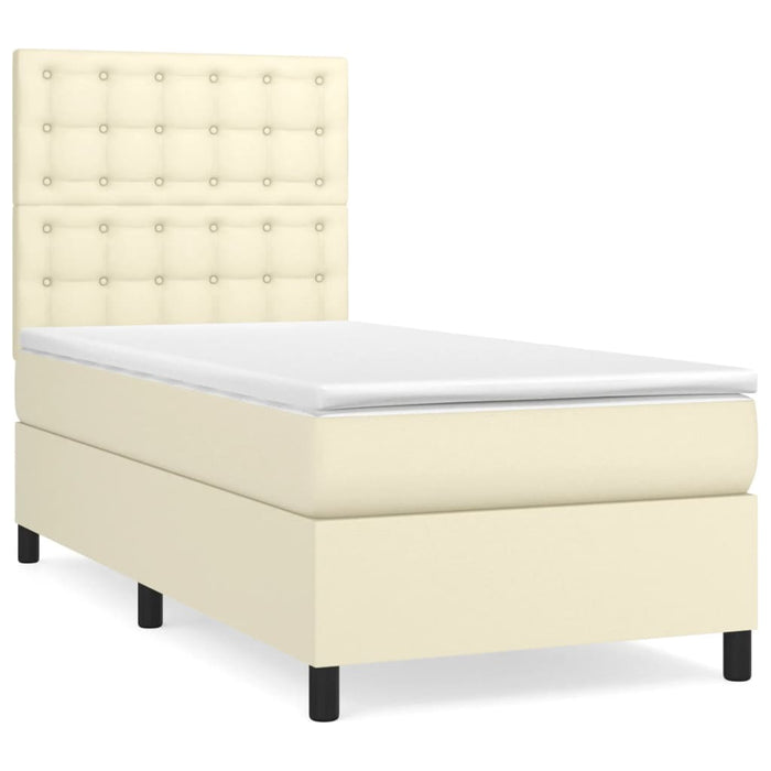 Pat box spring cu saltea, crem, 90x200 cm, piele ecologică - WALTI WALTI