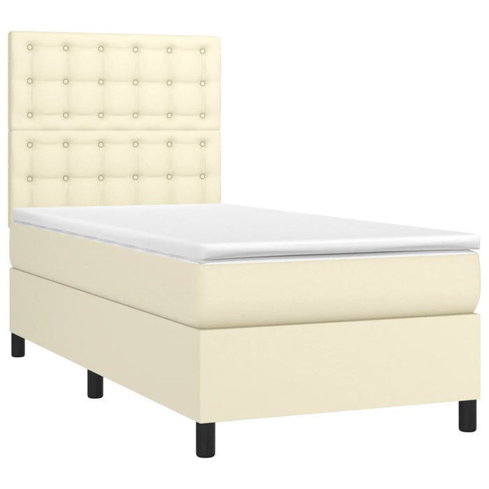 Pat box spring cu saltea, crem, 90x200 cm, piele ecologică - WALTI WALTI
