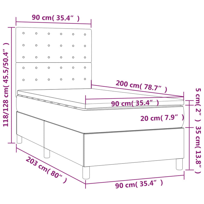Pat box spring cu saltea, crem, 90x200 cm, piele ecologică - WALTI WALTI