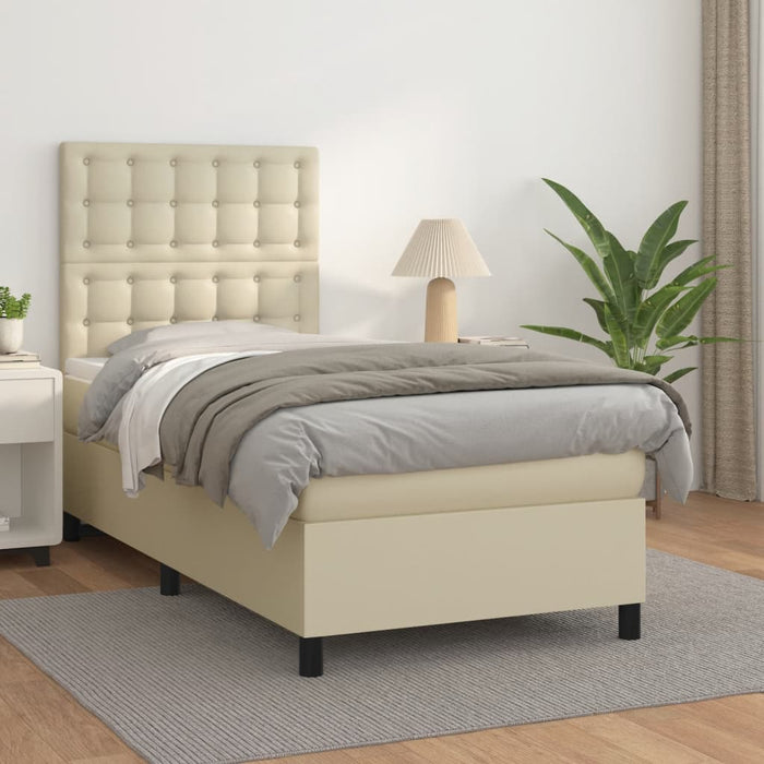 Pat box spring cu saltea, crem, 90x200 cm, piele ecologică - WALTI WALTI