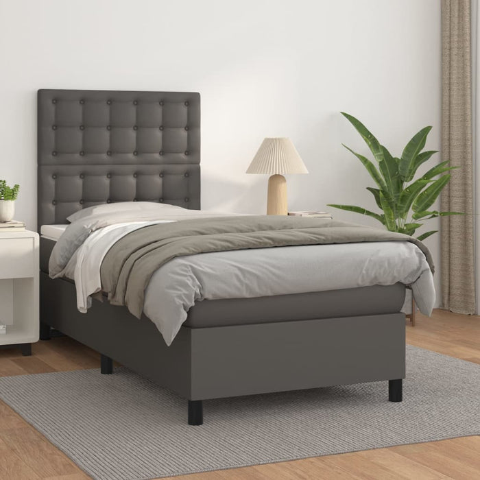 Pat box spring cu saltea, gri, 100x200 cm, piele ecologică - WALTI WALTI