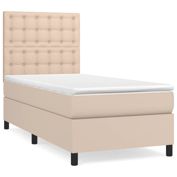 Pat box spring cu saltea, cappuccino, 100x200cm piele ecologică - WALTI WALTI