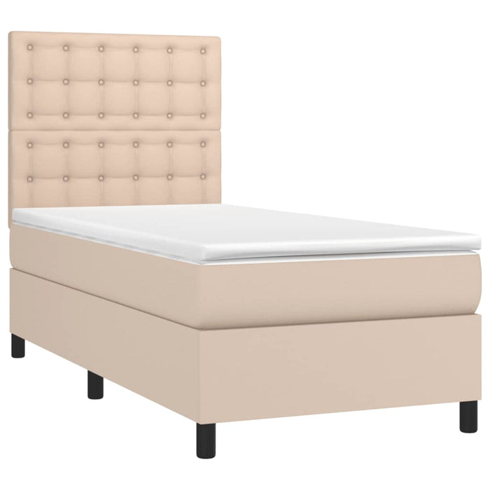 Pat box spring cu saltea, cappuccino, 100x200cm piele ecologică - WALTI WALTI