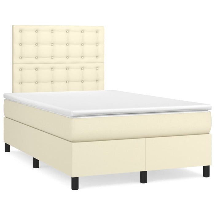Pat box spring cu saltea, crem, 120x200 cm, piele ecologică WALTI