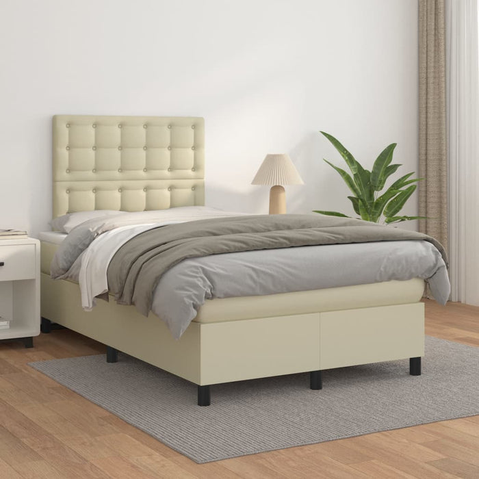 Pat box spring cu saltea, crem, 120x200 cm, piele ecologică WALTI