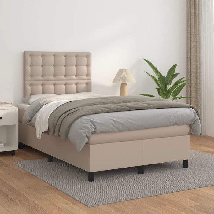 Pat box spring cu saltea, cappuccino, 120x200cm piele ecologică - WALTI WALTI