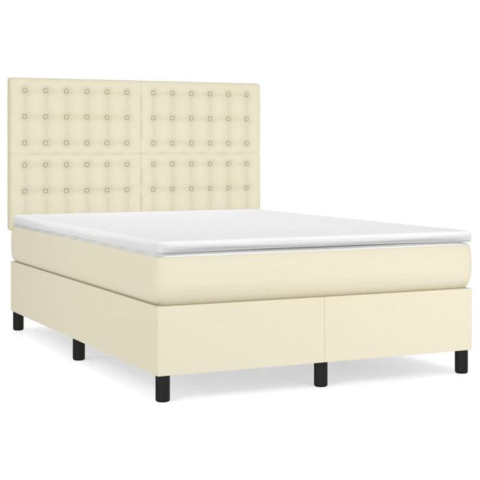 Pat box spring cu saltea, crem, 140x190 cm, piele ecologică WALTI
