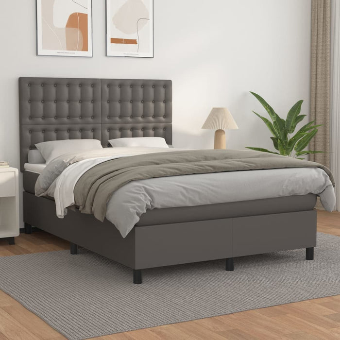 Pat box spring cu saltea, gri, 140x190 cm, piele ecologică - WALTI WALTI