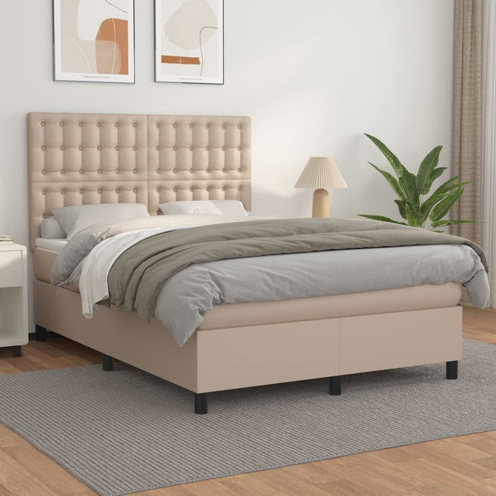 Pat box spring cu saltea, cappuccino, 140x190cm piele ecologică WALTI