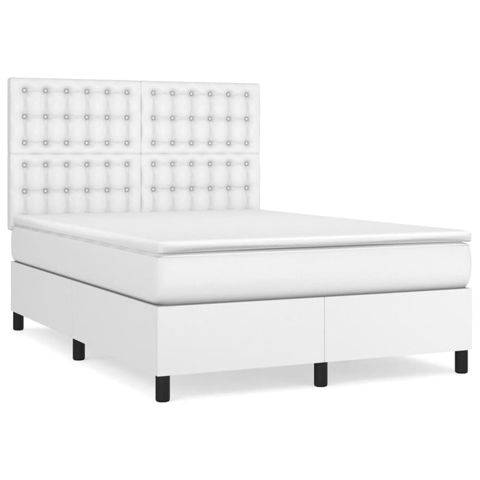Pat box spring cu saltea, alb, 140x200 cm, piele ecologică - WALTI WALTI