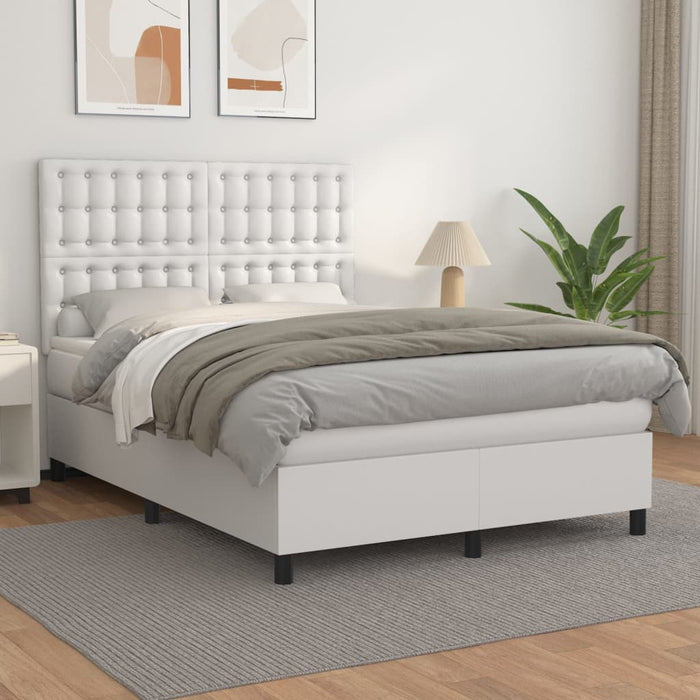 Pat box spring cu saltea, alb, 140x200 cm, piele ecologică - WALTI WALTI