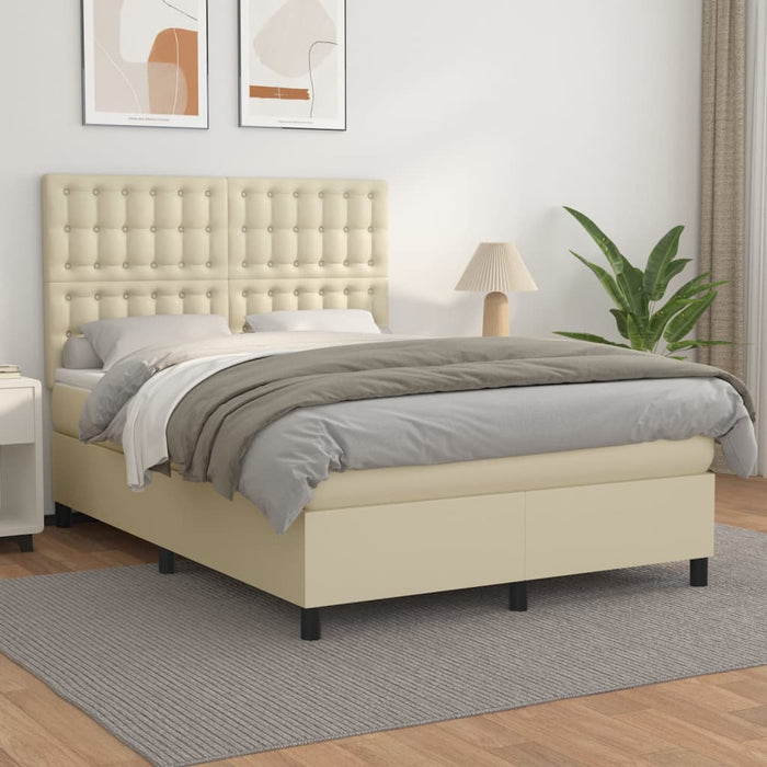 Pat box spring cu saltea, crem, 140x200 cm, piele ecologică WALTI
