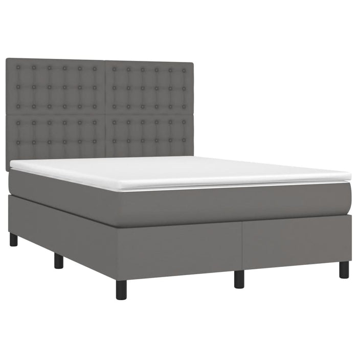Pat box spring cu saltea, gri, 140x200 cm, piele ecologică - WALTI WALTI