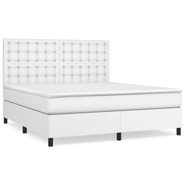 Pat box spring cu saltea, alb, 160x200 cm, piele ecologică WALTI