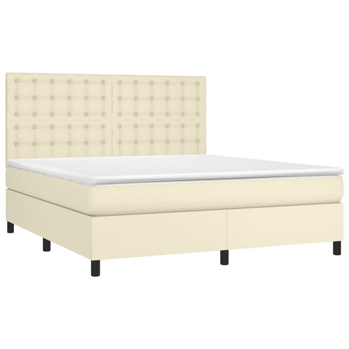 Pat box spring cu saltea, crem, 160x200 cm, piele ecologică WALTI