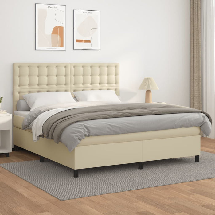 Pat box spring cu saltea, crem, 160x200 cm, piele ecologică WALTI