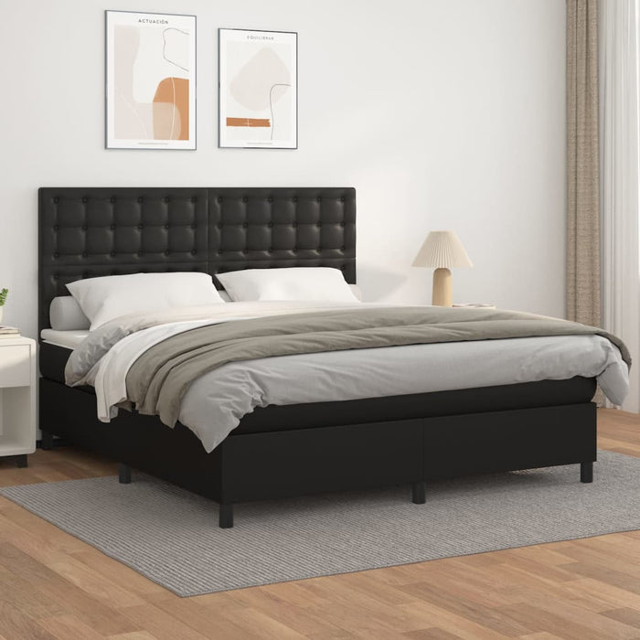Pat box spring cu saltea, negru, 180x200 cm, piele ecologică - WALTI WALTI