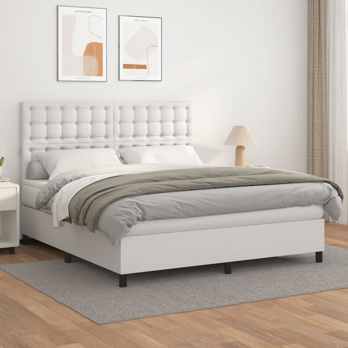 Pat box spring cu saltea, alb, 180x200 cm, piele ecologică WALTI