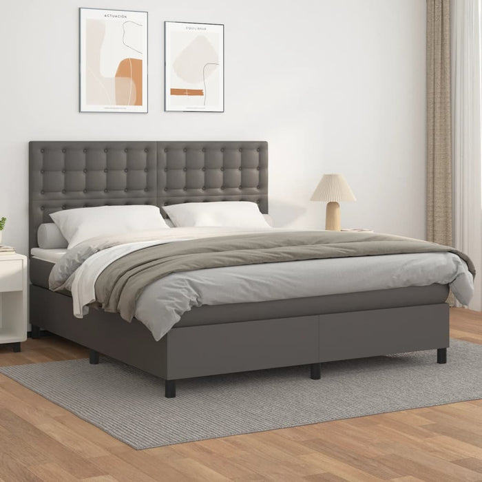 Pat box spring cu saltea, gri, 180x200 cm, piele ecologică - WALTI WALTI
