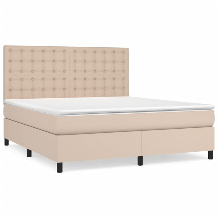 Pat box spring cu saltea, cappuccino, 180x200cm piele ecologică WALTI