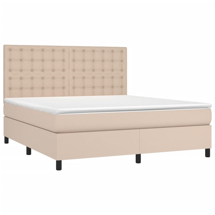 Pat box spring cu saltea, cappuccino, 180x200cm piele ecologică WALTI