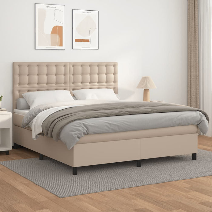 Pat box spring cu saltea, cappuccino, 180x200cm piele ecologică WALTI