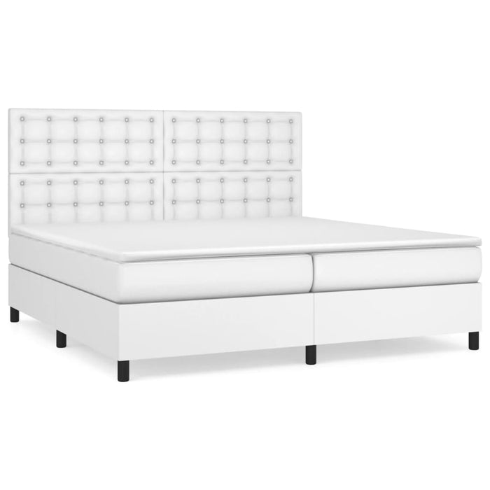 Pat box spring cu saltea, alb, 200x200 cm, piele ecologică - WALTI WALTI
