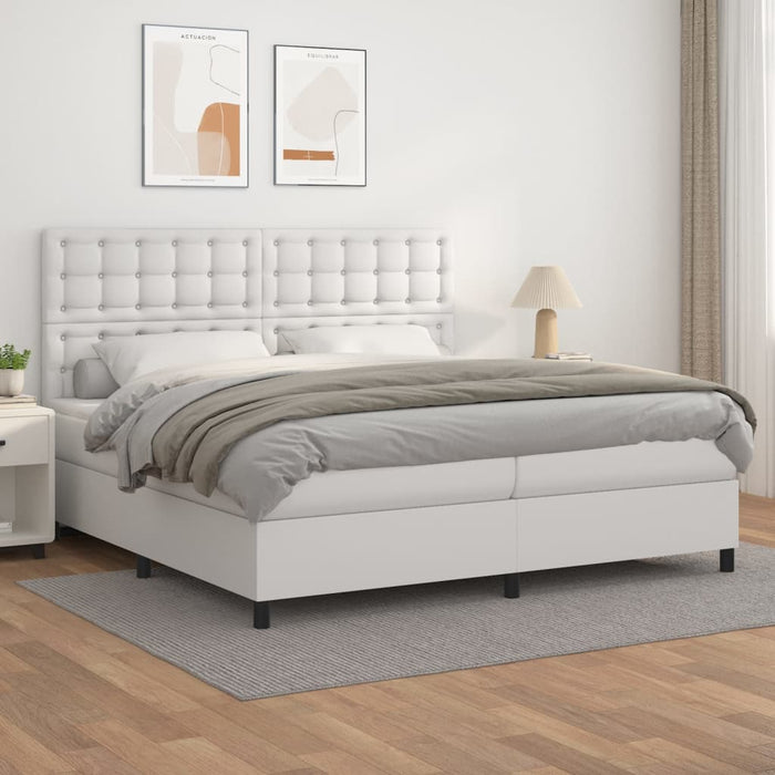 Pat box spring cu saltea, alb, 200x200 cm, piele ecologică - WALTI WALTI