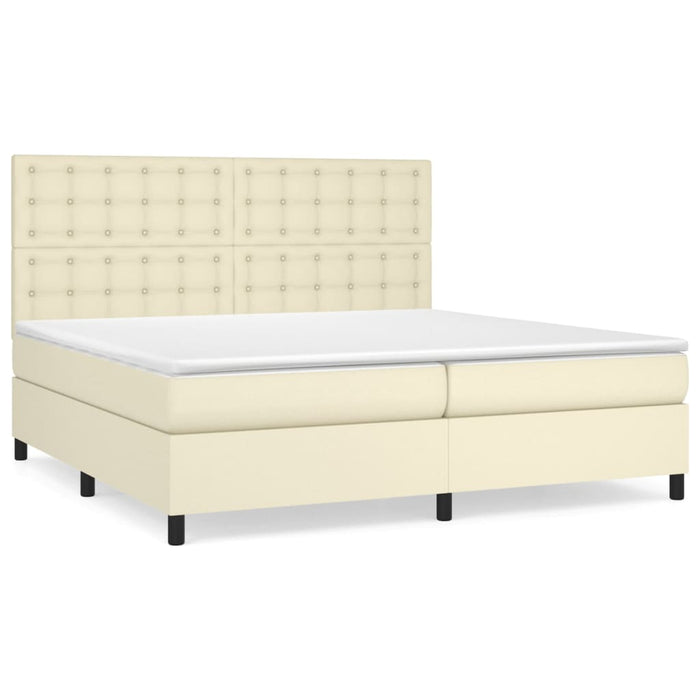 Pat continental cu saltea, crem, 200x200 cm, piele ecologică - WALTI WALTI