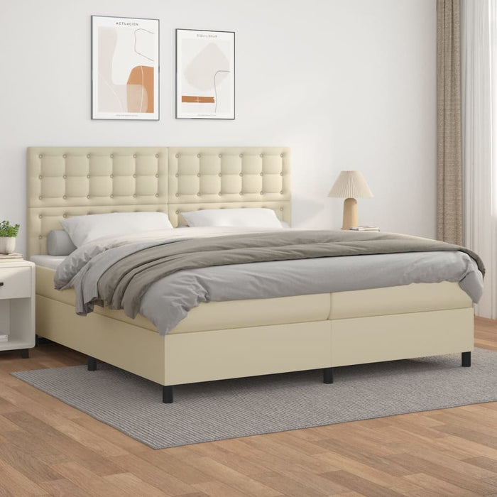 Pat continental cu saltea, crem, 200x200 cm, piele ecologică - WALTI WALTI