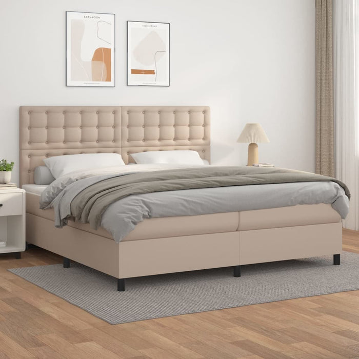 Pat continental cu saltea, cappuccino, 200x200 cm, piele eco WALTI