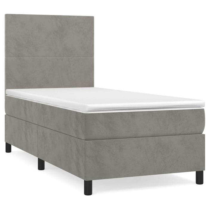 Pat box spring cu saltea, gri deschis, 80x200 cm, catifea - WALTI WALTI