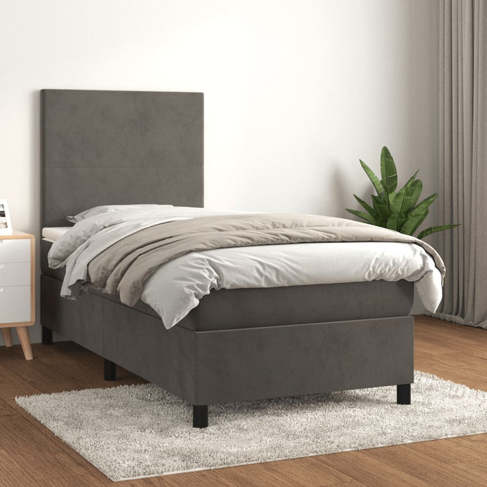 Pat box spring cu saltea, gri închis, 90x190 cm, catifea - WALTI WALTI