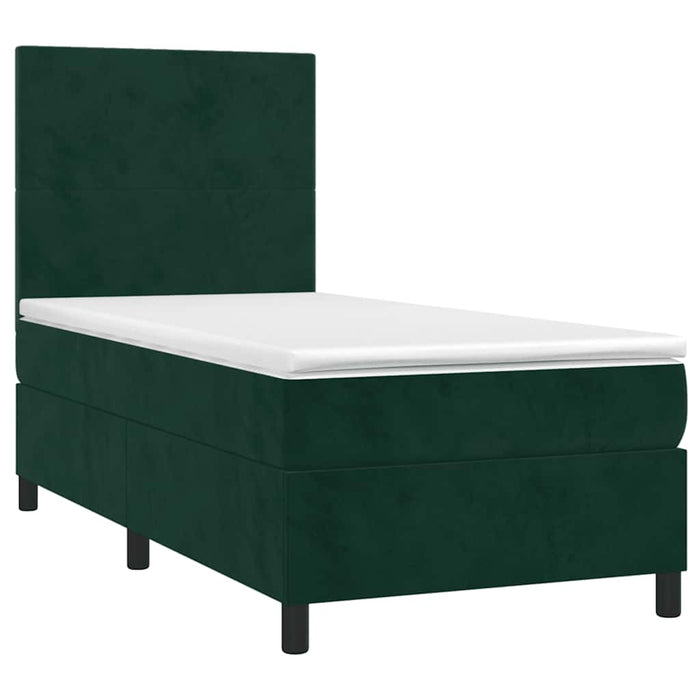 Pat box spring cu saltea, verde închis, 90x190 cm, catifea WALTI