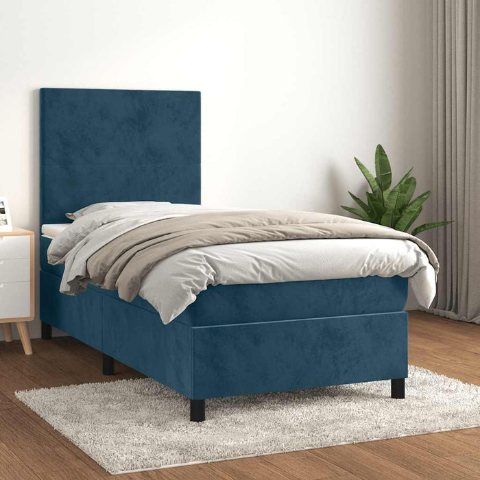 Pat box spring cu saltea, albastru închis, 90x190 cm, catifea - WALTI WALTI