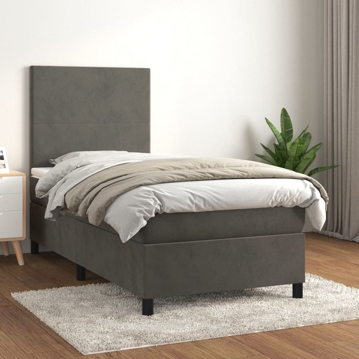 Pat box spring cu saltea, gri închis, 90x200 cm, catifea - WALTI WALTI