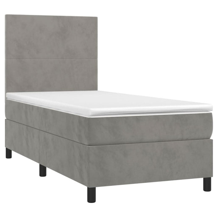 Pat box spring cu saltea, gri deschis, 100x200 cm, catifea - WALTI WALTI