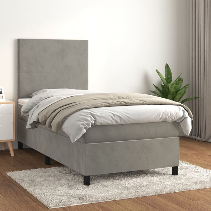 Pat box spring cu saltea, gri deschis, 100x200 cm, catifea - WALTI WALTI