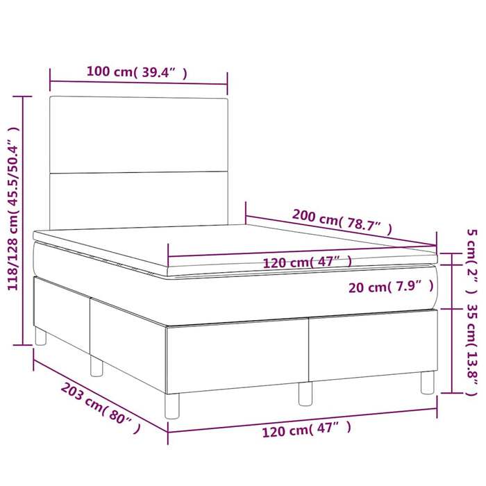 Pat box spring cu saltea, albastru închis, 120x200 cm, catifea - WALTI WALTI