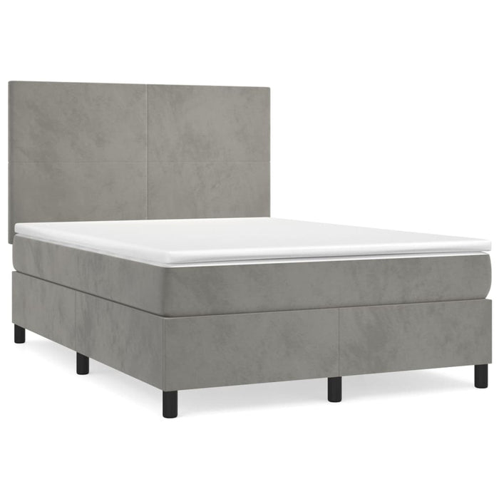 Pat box spring cu saltea, gri deschis, 140x190 cm, catifea - WALTI WALTI