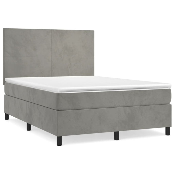 Pat box spring cu saltea, gri deschis, 140x200 cm, catifea - WALTI WALTI