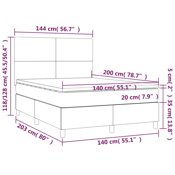 Pat box spring cu saltea, gri deschis, 140x200 cm, catifea - WALTI WALTI