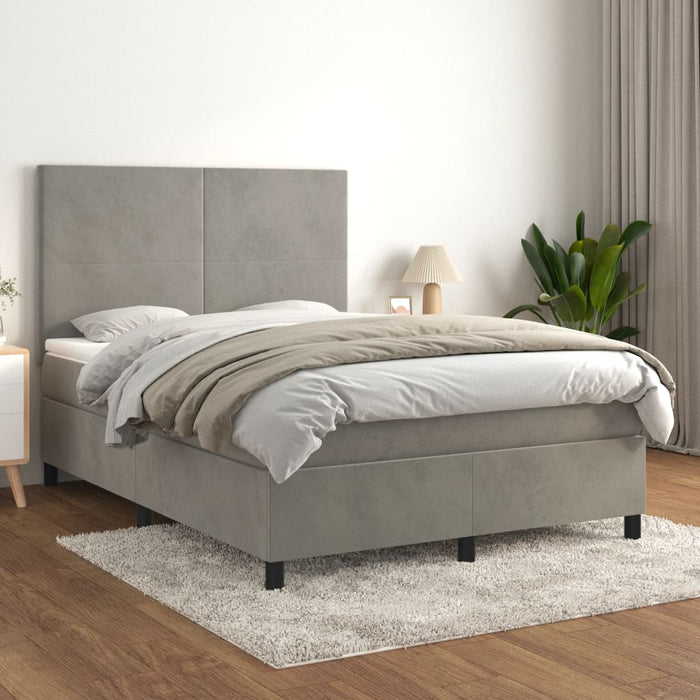 Pat box spring cu saltea, gri deschis, 140x200 cm, catifea - WALTI WALTI