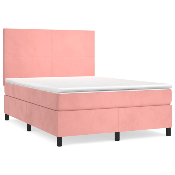 Pat box spring cu saltea, roz, 140x200 cm, catifea - WALTI WALTI