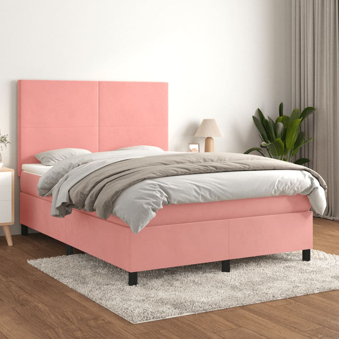 Pat box spring cu saltea, roz, 140x200 cm, catifea - WALTI WALTI