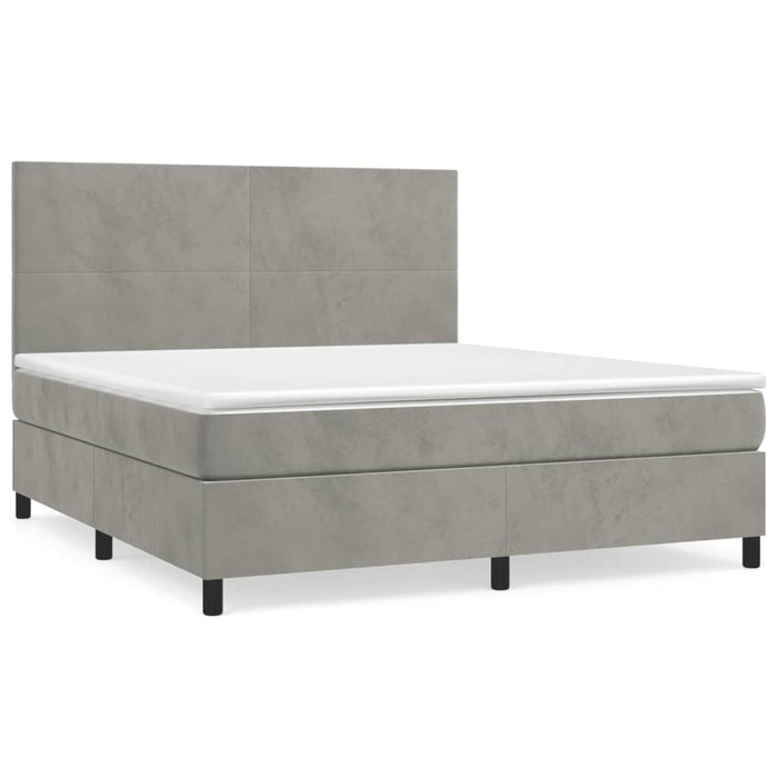 Pat box spring cu saltea, gri deschis, 160x200 cm, catifea - WALTI WALTI