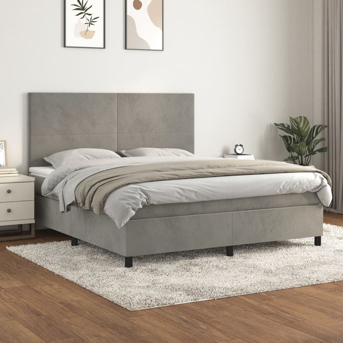 Pat box spring cu saltea, gri deschis, 160x200 cm, catifea - WALTI WALTI
