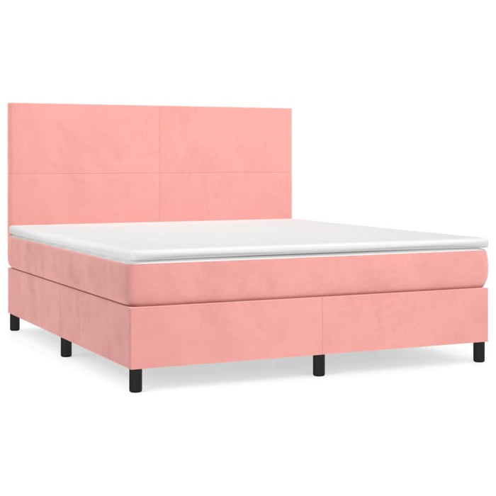Pat box spring cu saltea, roz, 160x200 cm, catifea - WALTI WALTI