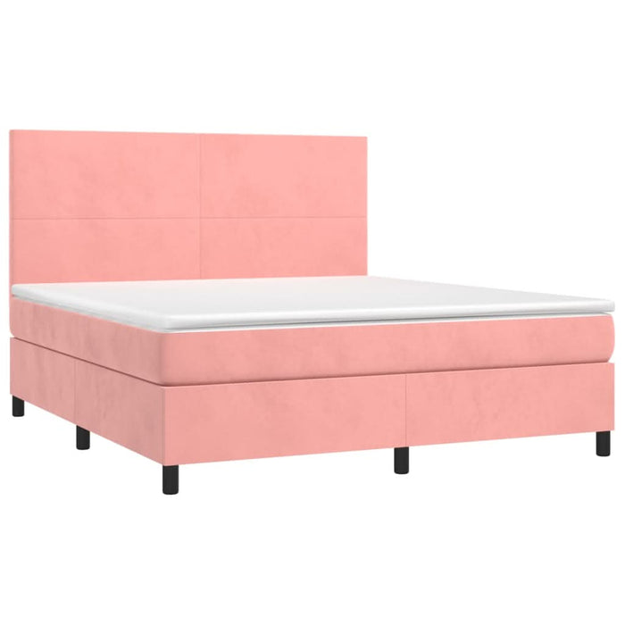 Pat box spring cu saltea, roz, 160x200 cm, catifea - WALTI WALTI